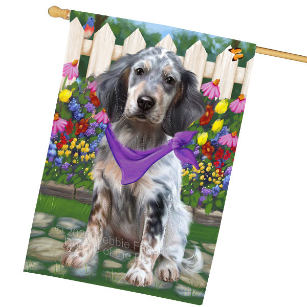 Spring Floral English Setter Dog House Flag Outdoor Decorative Double Sided Pet Portrait Weather Resistant Premium Quality Animal Printed Home Decorative Flags 100% Polyester FLG69420