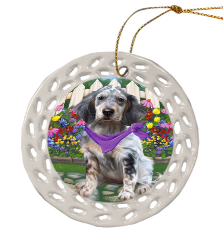 Spring Floral English Setter Dog Doily Ornament DPOR58934