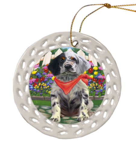 Spring Floral English Setter Dog Doily Ornament DPOR58935