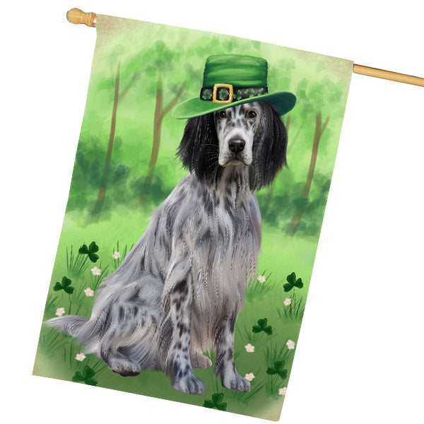 St. Patrick's Day English Setter Dog House Flag Outdoor Decorative Double Sided Pet Portrait Weather Resistant Premium Quality Animal Printed Home Decorative Flags 100% Polyester FLG69721
