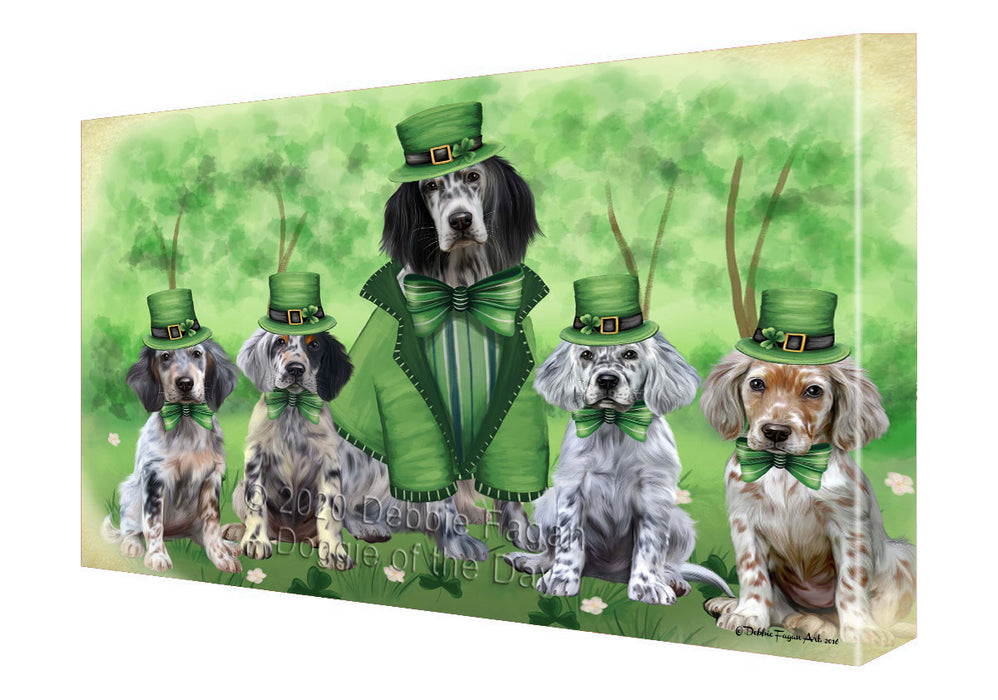 St. Patrick's Day Family English Setter Dogs Canvas Wall Art - Premium Quality Ready to Hang Room Decor Wall Art Canvas - Unique Animal Printed Digital Painting for Decoration