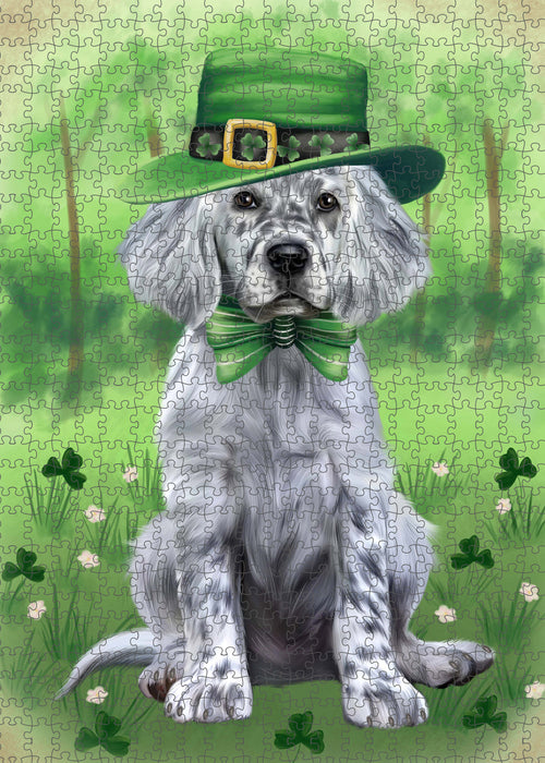 St. Patrick's Day English Setter Dog Portrait Jigsaw Puzzle for Adults Animal Interlocking Puzzle Game Unique Gift for Dog Lover's with Metal Tin Box PZL1029