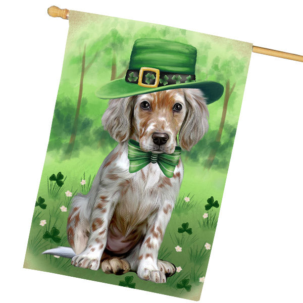 St. Patrick's Day English Setter Dog House Flag Outdoor Decorative Double Sided Pet Portrait Weather Resistant Premium Quality Animal Printed Home Decorative Flags 100% Polyester FLG69725