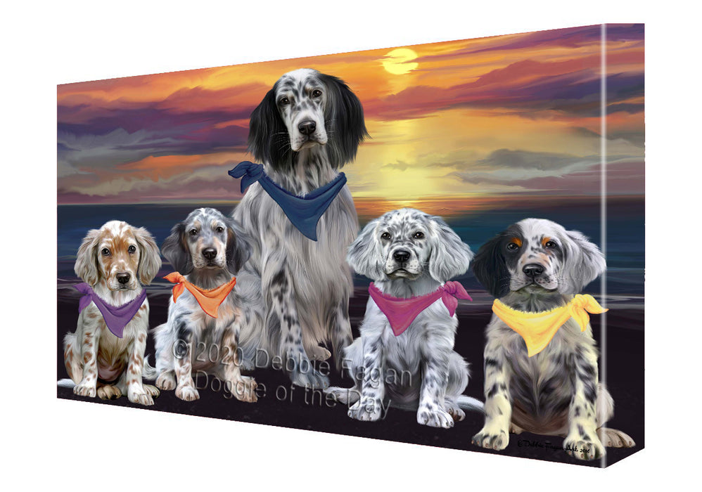 Family Sunset Portrait English Setter Dogs Canvas Wall Art - Premium Quality Ready to Hang Room Decor Wall Art Canvas - Unique Animal Printed Digital Painting for Decoration