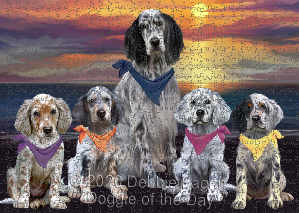 Family Sunset Portrait English Setter Dogs Portrait Jigsaw Puzzle for Adults Animal Interlocking Puzzle Game Unique Gift for Dog Lover's with Metal Tin Box