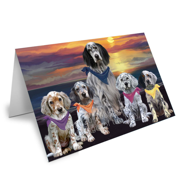 Family Sunset Portrait English Setter Dogs Handmade Artwork Assorted Pets Greeting Cards and Note Cards with Envelopes for All Occasions and Holiday Seasons