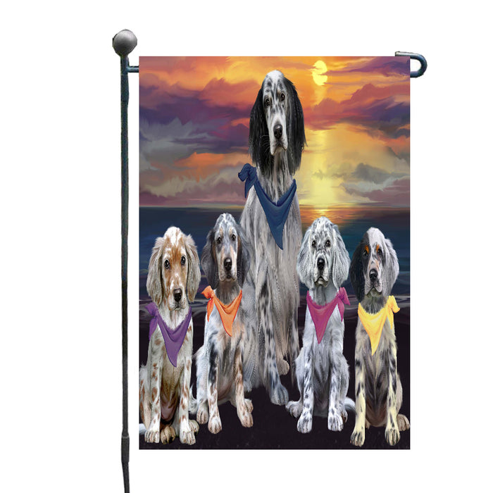 Family Sunset Portrait English Setter Dogs Garden Flags Outdoor Decor for Homes and Gardens Double Sided Garden Yard Spring Decorative Vertical Home Flags Garden Porch Lawn Flag for Decorations
