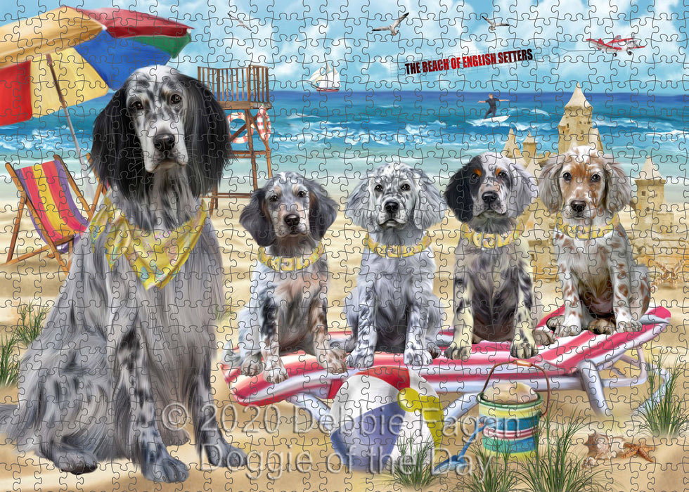 Pet Friendly Beach English Setter Dogs Portrait Jigsaw Puzzle for Adults Animal Interlocking Puzzle Game Unique Gift for Dog Lover's with Metal Tin Box