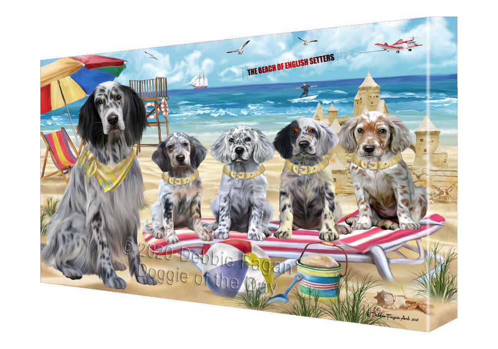 Pet Friendly Beach English Setter Dogs Canvas Wall Art - Premium Quality Ready to Hang Room Decor Wall Art Canvas - Unique Animal Printed Digital Painting for Decoration