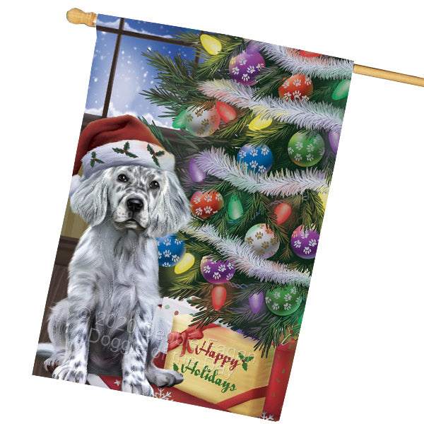 Christmas Tree and Presents English Setter Dog House Flag Outdoor Decorative Double Sided Pet Portrait Weather Resistant Premium Quality Animal Printed Home Decorative Flags 100% Polyester FLG69156