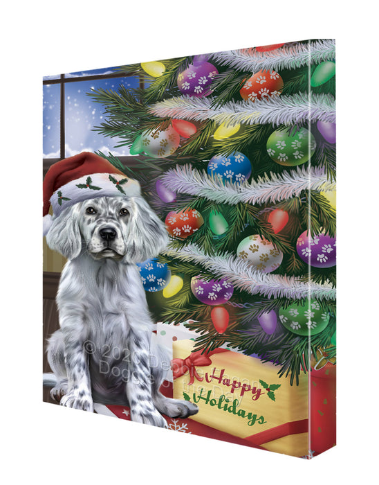 Christmas Tree and Presents English Setter Dog Canvas Wall Art - Premium Quality Ready to Hang Room Decor Wall Art Canvas - Unique Animal Printed Digital Painting for Decoration CVS328