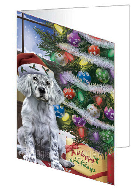 Christmas Tree and Presents English Setter Dog Handmade Artwork Assorted Pets Greeting Cards and Note Cards with Envelopes for All Occasions and Holiday Seasons