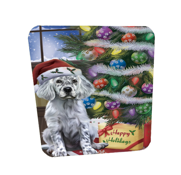 Christmas Tree and Presents English Setter Dog Coasters Set of 4 CSTA58314