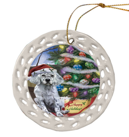 Christmas Tree and Presents English Setter Dog Doily Ornament DPOR58726