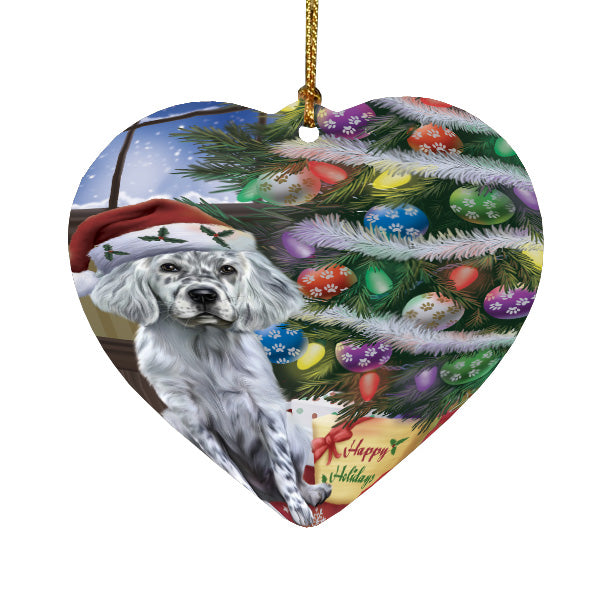 Christmas Tree and Presents English Setter Dog Heart Christmas Ornament HPORA59075