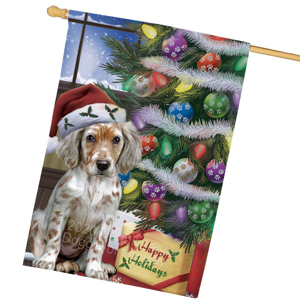 Christmas Tree and Presents English Setter Dog House Flag Outdoor Decorative Double Sided Pet Portrait Weather Resistant Premium Quality Animal Printed Home Decorative Flags 100% Polyester FLG69157