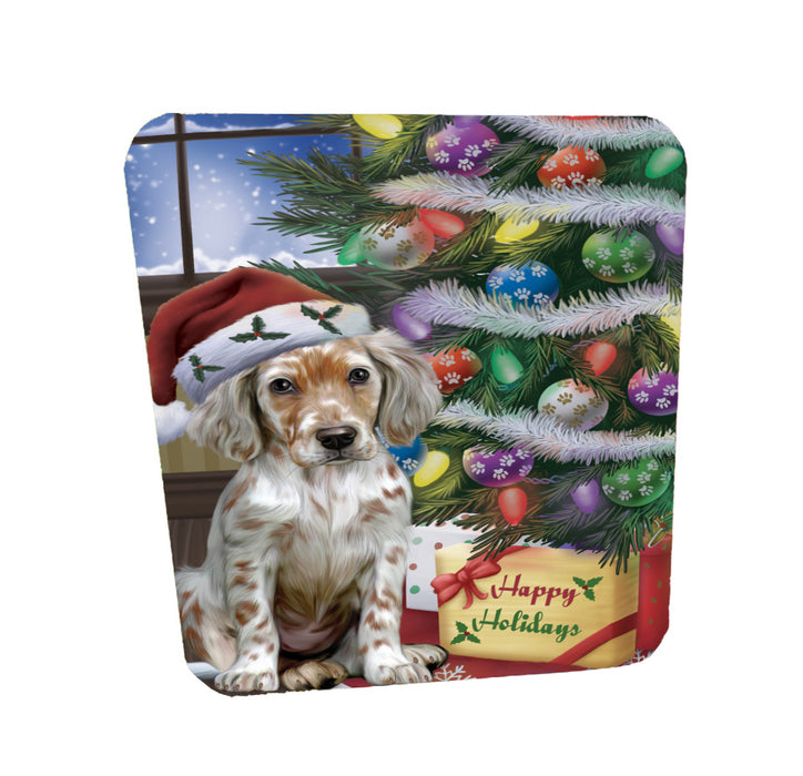 Christmas Tree and Presents English Setter Dog Coasters Set of 4 CSTA58315