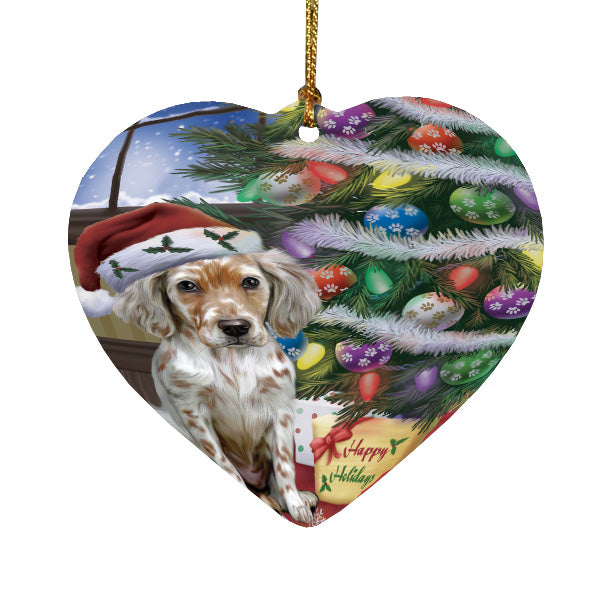 Christmas Tree and Presents English Setter Dog Heart Christmas Ornament HPORA59076