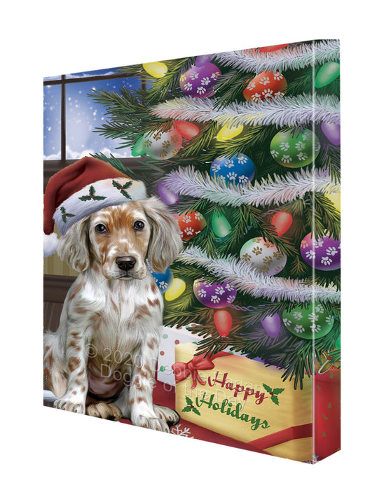 Christmas Tree and Presents English Setter Dog Canvas Wall Art - Premium Quality Ready to Hang Room Decor Wall Art Canvas - Unique Animal Printed Digital Painting for Decoration CVS329