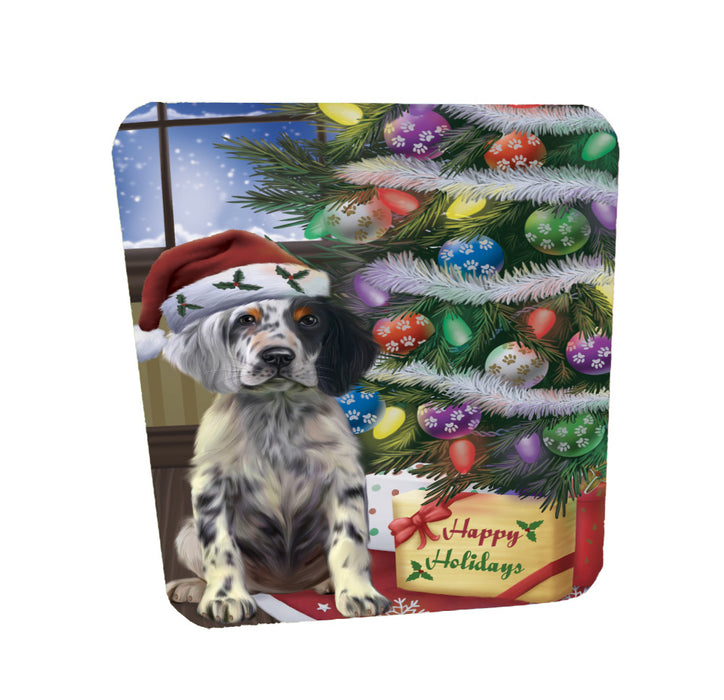Christmas Tree and Presents English Setter Dog Coasters Set of 4 CSTA58316