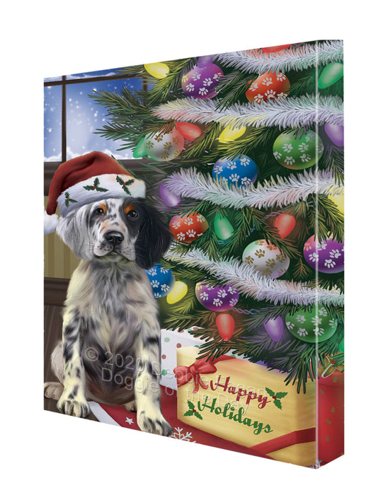 Christmas Tree and Presents English Setter Dog Canvas Wall Art - Premium Quality Ready to Hang Room Decor Wall Art Canvas - Unique Animal Printed Digital Painting for Decoration CVS330