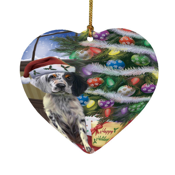 Christmas Tree and Presents English Setter Dog Heart Christmas Ornament HPORA59077