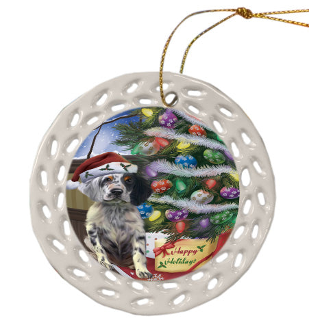 Christmas Tree and Presents English Setter Dog Doily Ornament DPOR58728