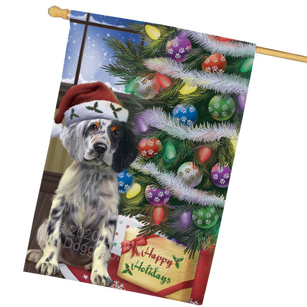 Christmas Tree and Presents English Setter Dog House Flag Outdoor Decorative Double Sided Pet Portrait Weather Resistant Premium Quality Animal Printed Home Decorative Flags 100% Polyester FLG69158