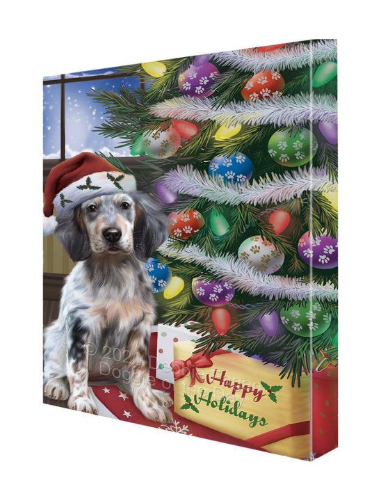 Christmas Tree and Presents English Setter Dog Canvas Wall Art - Premium Quality Ready to Hang Room Decor Wall Art Canvas - Unique Animal Printed Digital Painting for Decoration CVS331