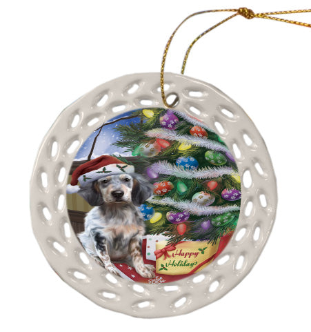 Christmas Tree and Presents English Setter Dog Doily Ornament DPOR58729