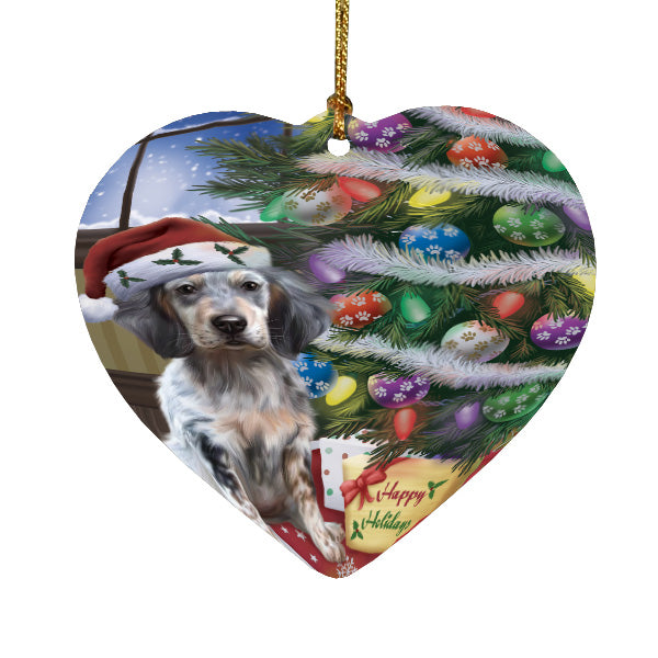 Christmas Tree and Presents English Setter Dog Heart Christmas Ornament HPORA59078
