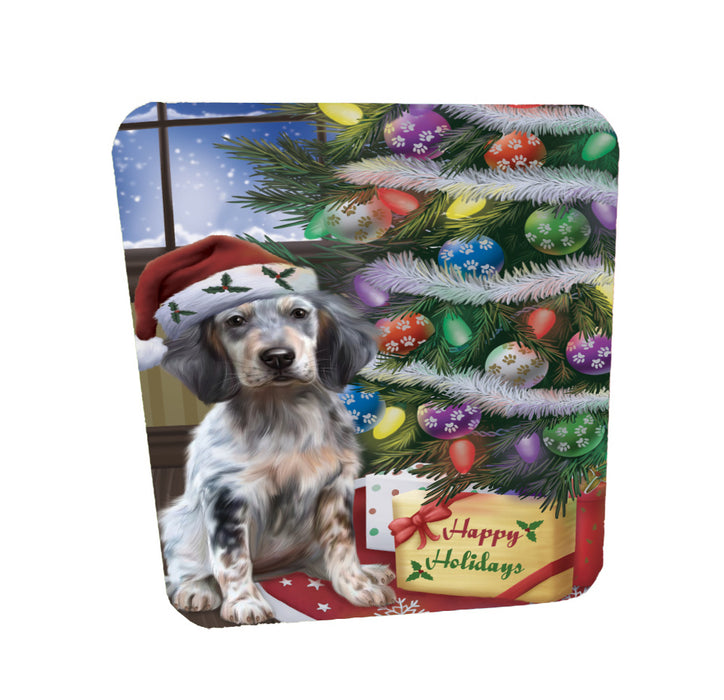Christmas Tree and Presents English Setter Dog Coasters Set of 4 CSTA58317