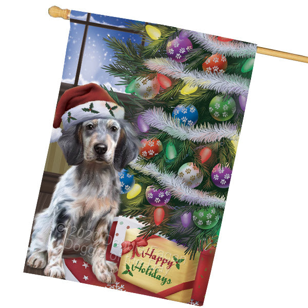 Christmas Tree and Presents English Setter Dog House Flag Outdoor Decorative Double Sided Pet Portrait Weather Resistant Premium Quality Animal Printed Home Decorative Flags 100% Polyester FLG69159