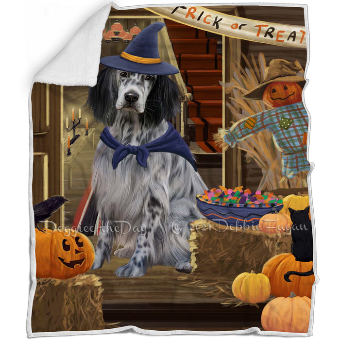 Enter at Own Risk Trick or Treat Halloween English Setter Dog Blanket BLNKT142617