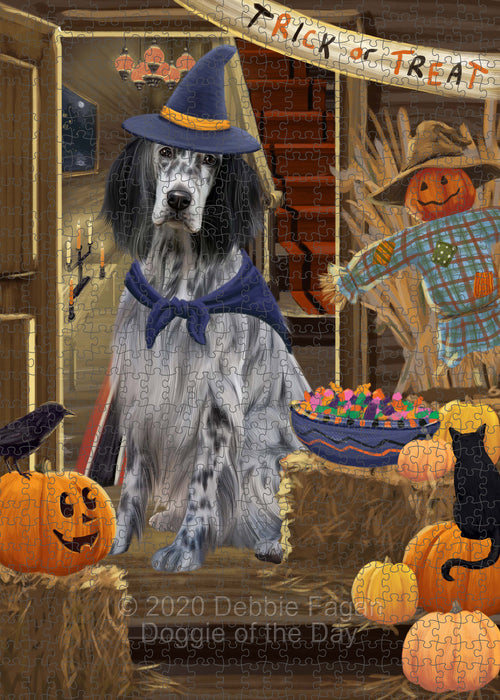 Enter at Your Own Risk Halloween Trick or Treat English Setter Dogs Portrait Jigsaw Puzzle for Adults Animal Interlocking Puzzle Game Unique Gift for Dog Lover's with Metal Tin Box PZL528