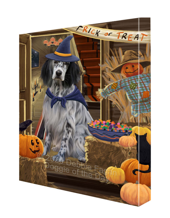 Enter at Your Own Risk Halloween Trick or Treat English Setter Dogs Canvas Wall Art - Premium Quality Ready to Hang Room Decor Wall Art Canvas - Unique Animal Printed Digital Painting for Decoration CVS233