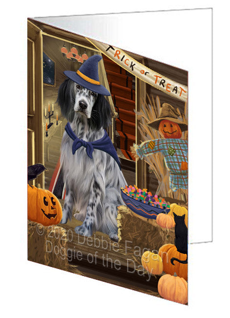 Enter at Your Own Risk Halloween Trick or Treat English Setter Dogs Handmade Artwork Assorted Pets Greeting Cards and Note Cards with Envelopes for All Occasions and Holiday Seasons