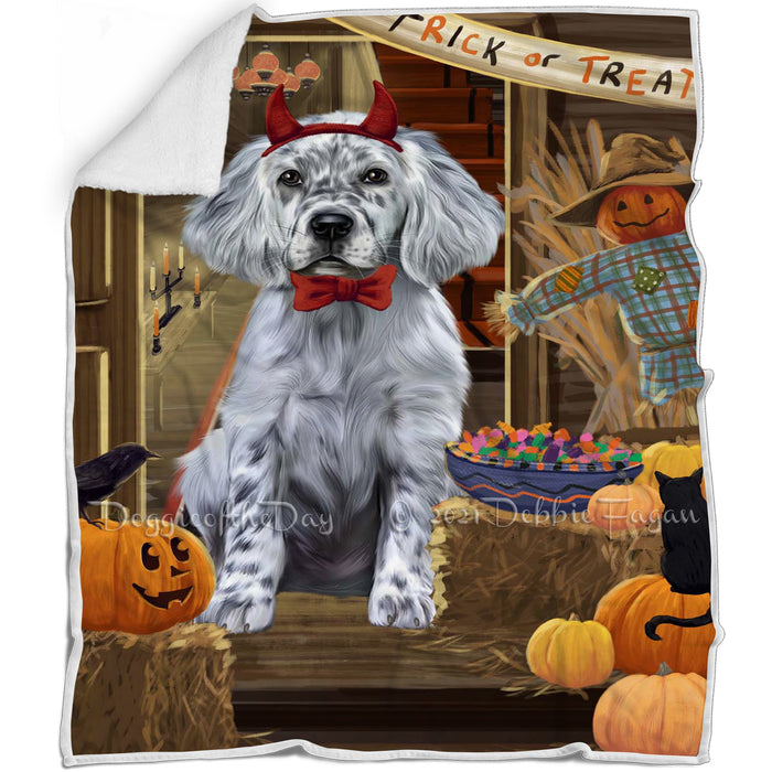 Enter at Own Risk Trick or Treat Halloween English Setter Dog Blanket BLNKT142618