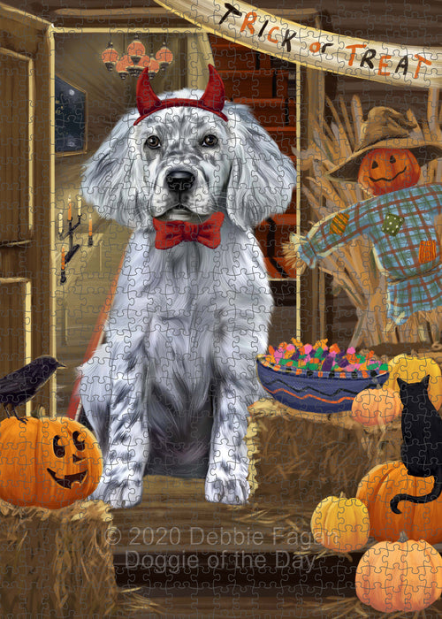 Enter at Your Own Risk Halloween Trick or Treat English Setter Dogs Portrait Jigsaw Puzzle for Adults Animal Interlocking Puzzle Game Unique Gift for Dog Lover's with Metal Tin Box PZL529