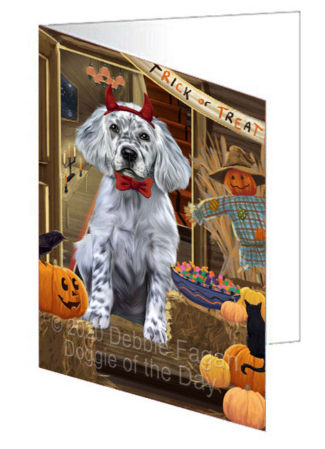 Enter at Your Own Risk Halloween Trick or Treat English Setter Dogs Handmade Artwork Assorted Pets Greeting Cards and Note Cards with Envelopes for All Occasions and Holiday Seasons