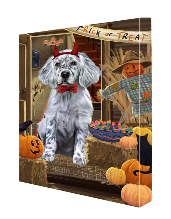 Enter at Your Own Risk Halloween Trick or Treat English Setter Dogs Canvas Wall Art - Premium Quality Ready to Hang Room Decor Wall Art Canvas - Unique Animal Printed Digital Painting for Decoration CVS234