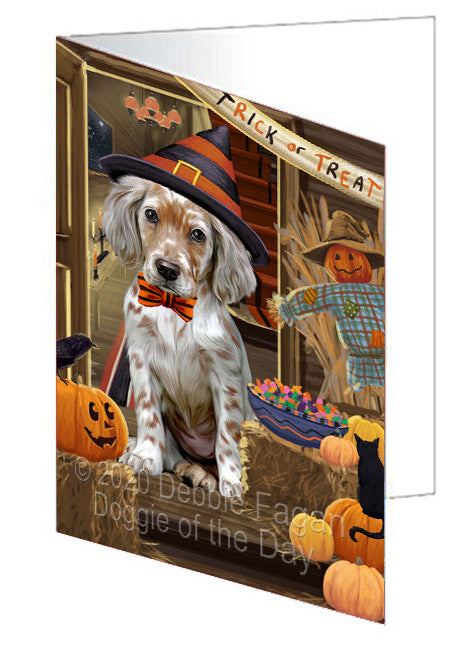 Enter at Your Own Risk Halloween Trick or Treat English Setter Dogs Handmade Artwork Assorted Pets Greeting Cards and Note Cards with Envelopes for All Occasions and Holiday Seasons