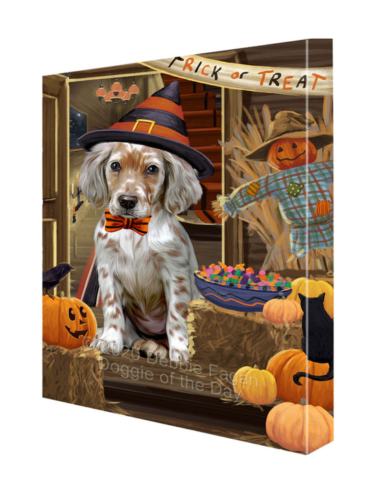 Enter at Your Own Risk Halloween Trick or Treat English Setter Dogs Canvas Wall Art - Premium Quality Ready to Hang Room Decor Wall Art Canvas - Unique Animal Printed Digital Painting for Decoration CVS235