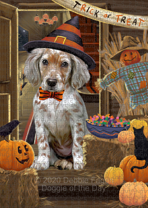 Enter at Your Own Risk Halloween Trick or Treat English Setter Dogs Portrait Jigsaw Puzzle for Adults Animal Interlocking Puzzle Game Unique Gift for Dog Lover's with Metal Tin Box PZL530
