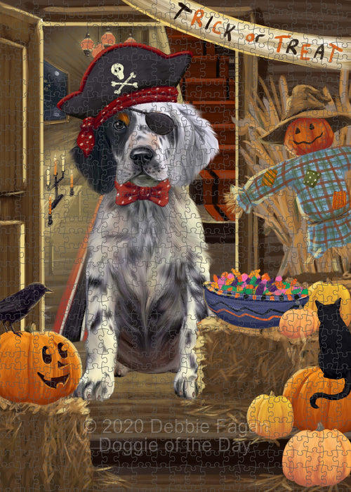 Enter at Your Own Risk Halloween Trick or Treat English Setter Dogs Portrait Jigsaw Puzzle for Adults Animal Interlocking Puzzle Game Unique Gift for Dog Lover's with Metal Tin Box PZL531