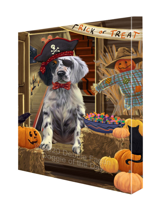 Enter at Your Own Risk Halloween Trick or Treat English Setter Dogs Canvas Wall Art - Premium Quality Ready to Hang Room Decor Wall Art Canvas - Unique Animal Printed Digital Painting for Decoration CVS236
