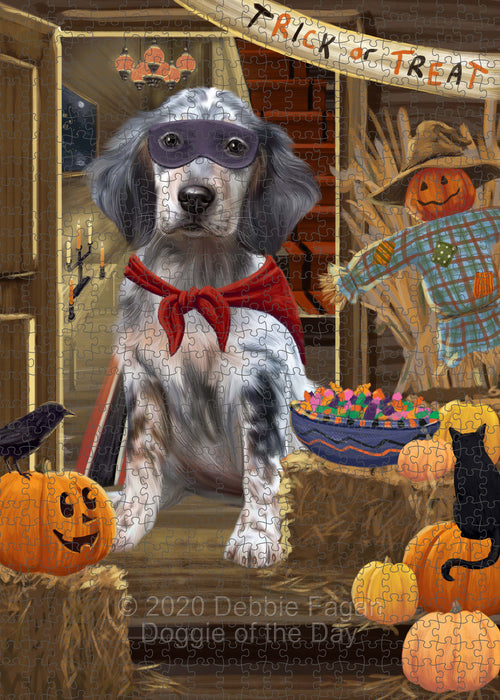 Enter at Your Own Risk Halloween Trick or Treat English Setter Dogs Portrait Jigsaw Puzzle for Adults Animal Interlocking Puzzle Game Unique Gift for Dog Lover's with Metal Tin Box PZL532