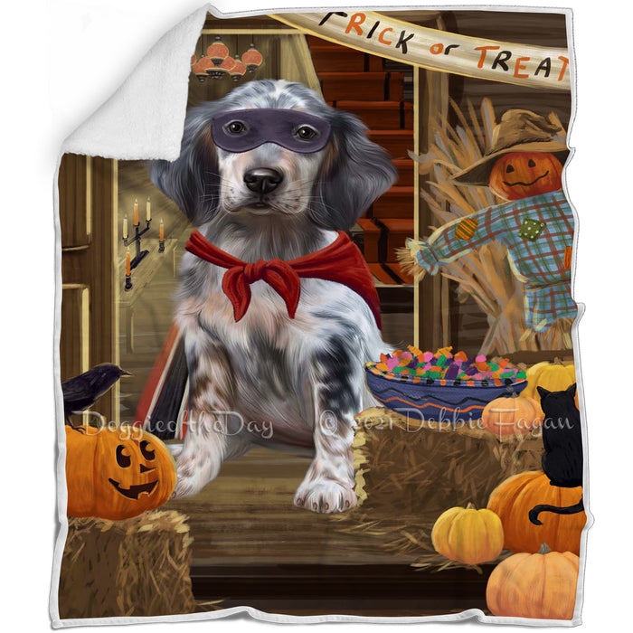 Enter at Own Risk Trick or Treat Halloween English Setter Dog Blanket BLNKT142621