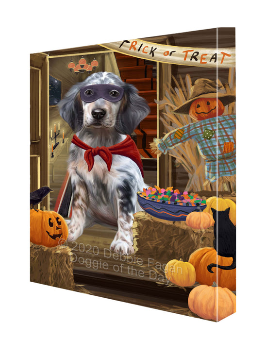 Enter at Your Own Risk Halloween Trick or Treat English Setter Dogs Canvas Wall Art - Premium Quality Ready to Hang Room Decor Wall Art Canvas - Unique Animal Printed Digital Painting for Decoration CVS237