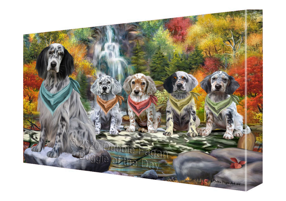 Scenic Waterfall English Setter Dogs Canvas Wall Art - Premium Quality Ready to Hang Room Decor Wall Art Canvas - Unique Animal Printed Digital Painting for Decoration